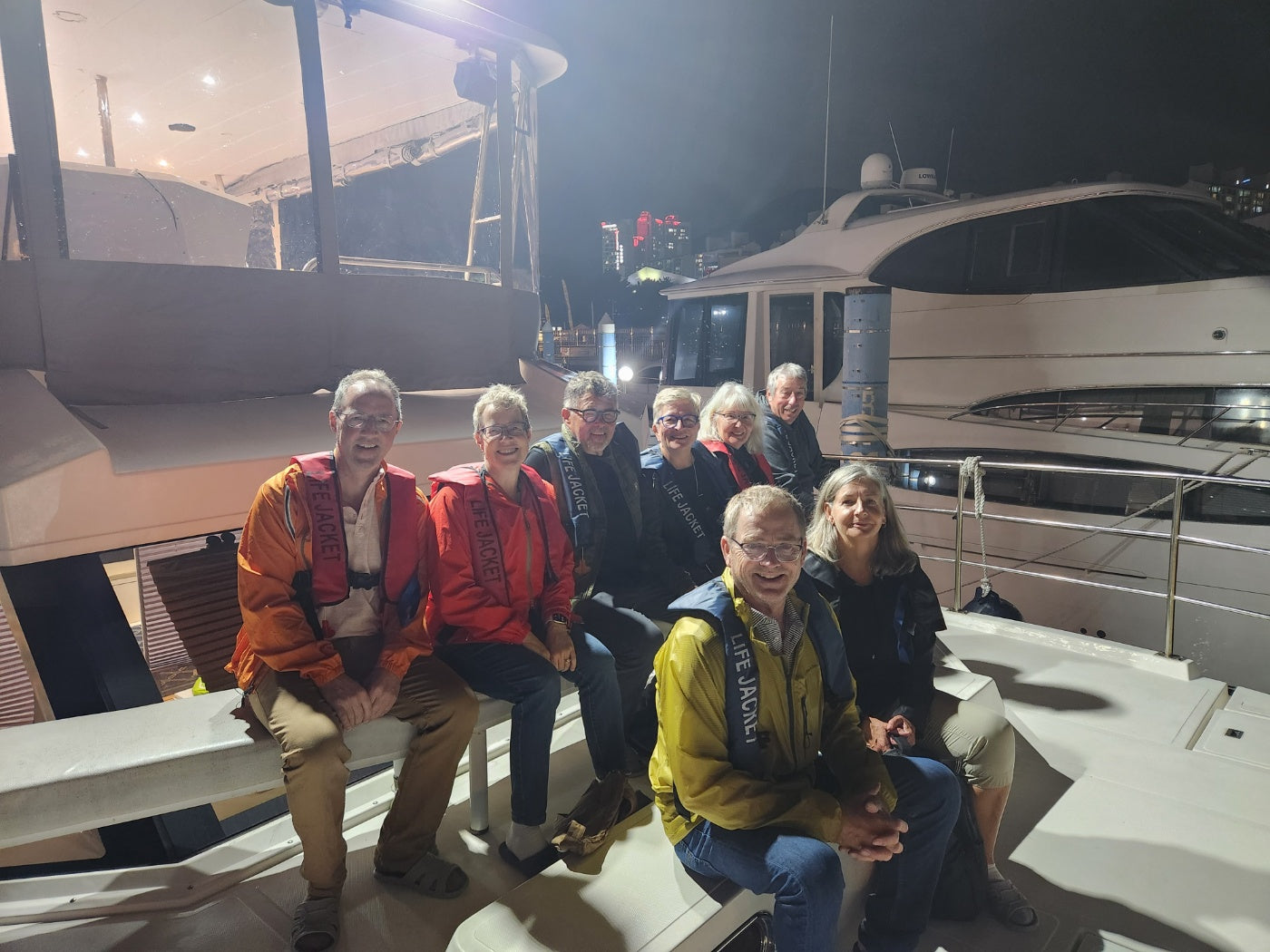 Fireworks over Gwangalli Beach viewed from a yacht during a Busan night yacht tour