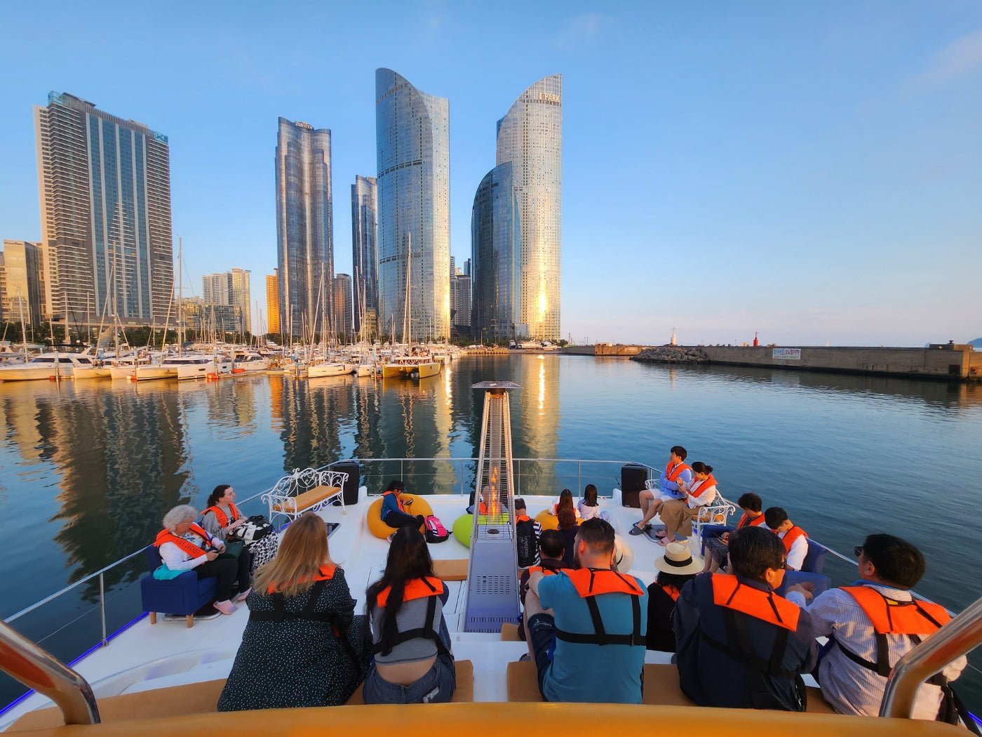 Busan night tour, Gwangalli fireworks, night view, Fireworks over Gwangalli Beach viewed from a yacht during a Busan night yacht tour